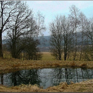 Rybníček pod existující usedlostí č.p. 12 s pohledem k Nemanicím.