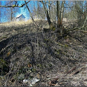 Pozůstatky sutě po demolici usedlosti při staré cestě.