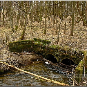 Starý most přes Černý potok a bývalá cesta.